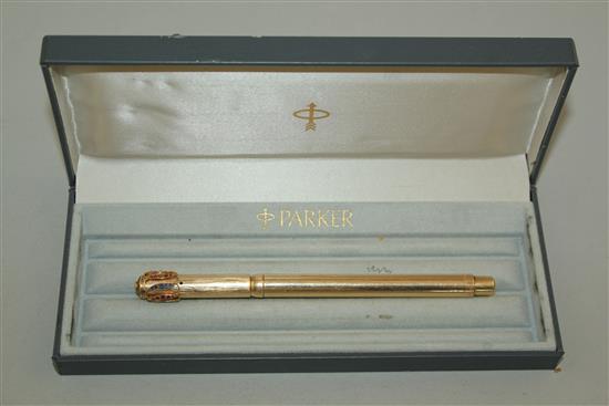 A 1920s 15ct gold and gem set Mabie Todd Swan fountain pen, 5.25in.